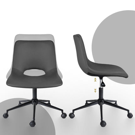 2 Set Office Desk Chair - PU Leather Home Swivel Chair Cut-Out Seat HALO GREY.