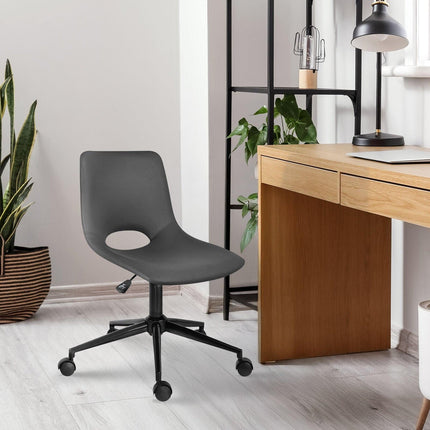 2 Set Office Desk Chair - PU Leather Home Swivel Chair Cut-Out Seat HALO GREY.