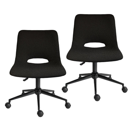2 Set Office Desk Chair - Loop Yarn Fabric Home Swivel Chair Cut-Out Seat HALO BLACK.