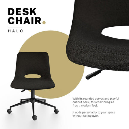 2 Set Office Desk Chair - Loop Yarn Fabric Home Swivel Chair Cut-Out Seat HALO BLACK.