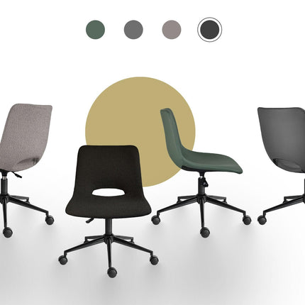 2 Set Office Desk Chair - Loop Yarn Fabric Home Swivel Chair Cut-Out Seat HALO BLACK.