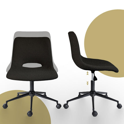 2 Set Office Desk Chair - Loop Yarn Fabric Home Swivel Chair Cut-Out Seat HALO BLACK.