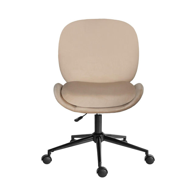 Office Desk Chair - Velvet Armless Swivel Study Seat OVOID PALE KHAKI.