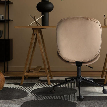 Office Desk Chair - Velvet Armless Swivel Study Seat OVOID PALE KHAKI.