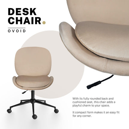 Office Desk Chair - Velvet Armless Swivel Study Seat OVOID PALE KHAKI.