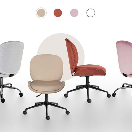 Office Desk Chair - Velvet Armless Swivel Study Seat OVOID PALE KHAKI.