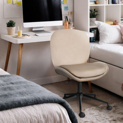 Office Desk Chair - Velvet Armless Swivel Study Seat OVOID PALE KHAKI.