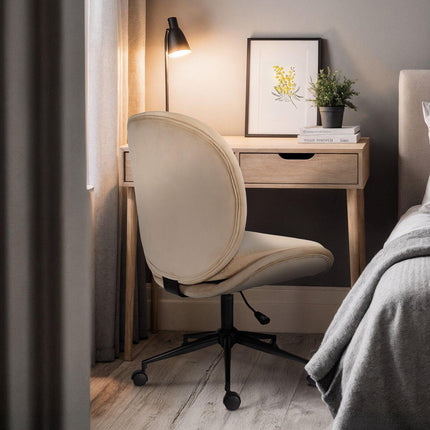 Office Desk Chair - Velvet Armless Swivel Study Seat OVOID PALE KHAKI.