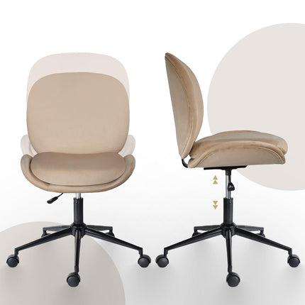 Office Desk Chair - Velvet Armless Swivel Study Seat OVOID PALE KHAKI.