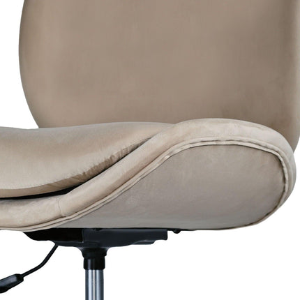 Office Desk Chair - Velvet Armless Swivel Study Seat OVOID PALE KHAKI.