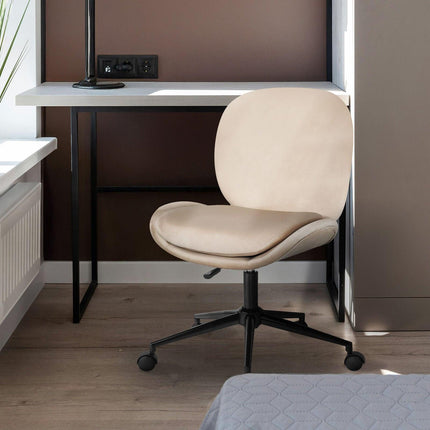 Office Desk Chair - Velvet Armless Swivel Study Seat OVOID PALE KHAKI.