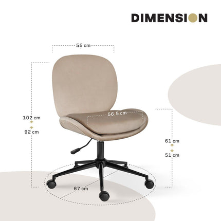Office Desk Chair - Velvet Armless Swivel Study Seat OVOID PALE KHAKI.