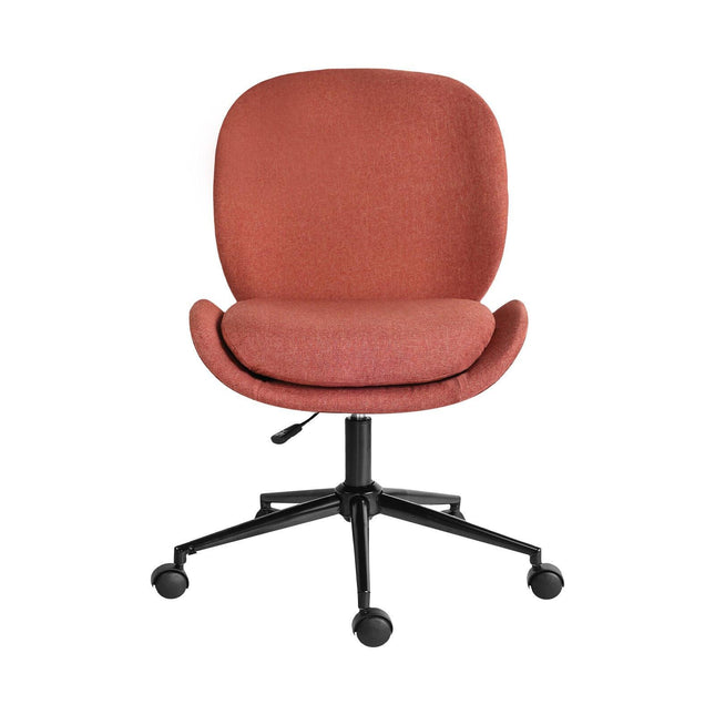 Office Desk Chair - Linen Fabric Armless Swivel Study Seat OVOID EARTHY RED.