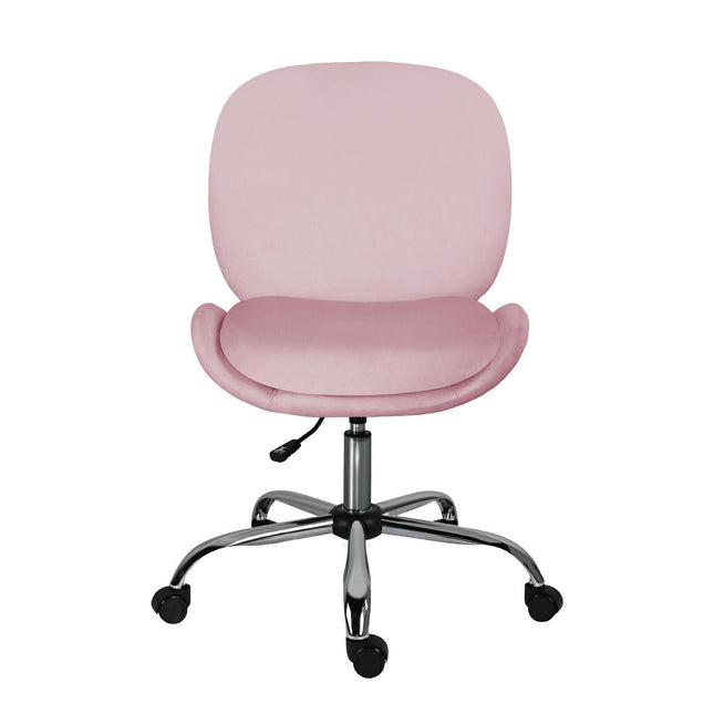Office Desk Chair - Velvet Armless Swivel Study Seat OVOID PINK.