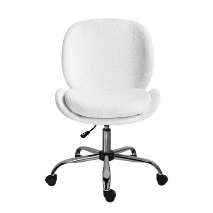 Office Desk Chair - Teddy Boucle Armless Swivel Study Seat OVOID WHITE.