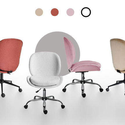 Office Desk Chair - Teddy Boucle Armless Swivel Study Seat OVOID WHITE.