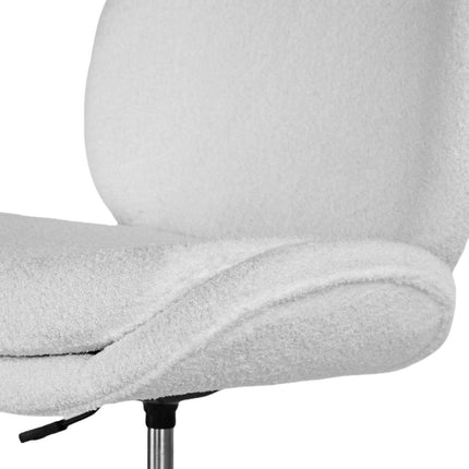 Office Desk Chair - Teddy Boucle Armless Swivel Study Seat OVOID WHITE.
