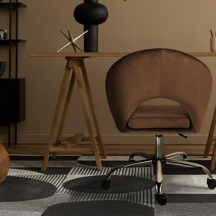 Office Desk Chair - Velvet Home Office Swivel Computer Seat COVE BROWN.