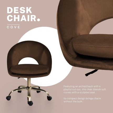 Office Desk Chair - Velvet Home Office Swivel Computer Seat COVE BROWN.