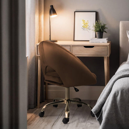 Office Desk Chair - Velvet Home Office Swivel Computer Seat COVE BROWN.