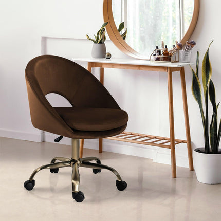Office Desk Chair - Velvet Home Office Swivel Computer Seat COVE BROWN.