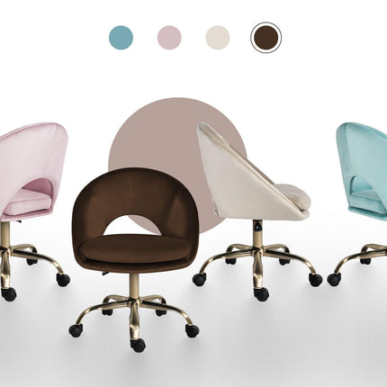 Office Desk Chair - Velvet Home Office Swivel Computer Seat COVE BROWN.