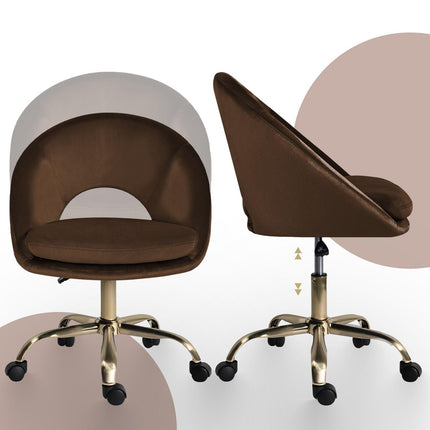 Office Desk Chair - Velvet Home Office Swivel Computer Seat COVE BROWN.