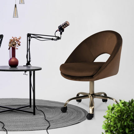 Office Desk Chair - Velvet Home Office Swivel Computer Seat COVE BROWN.