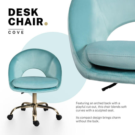 Office Desk Chair - Velvet Home Office Swivel Computer Seat COVE BLUE.