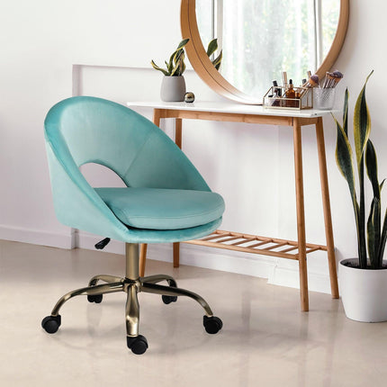 Office Desk Chair - Velvet Home Office Swivel Computer Seat COVE BLUE.