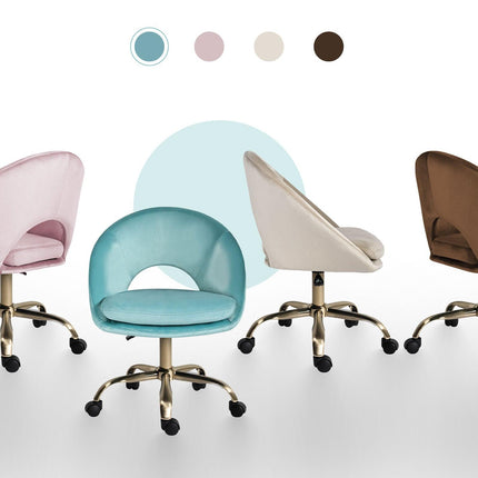 Office Desk Chair - Velvet Home Office Swivel Computer Seat COVE BLUE.