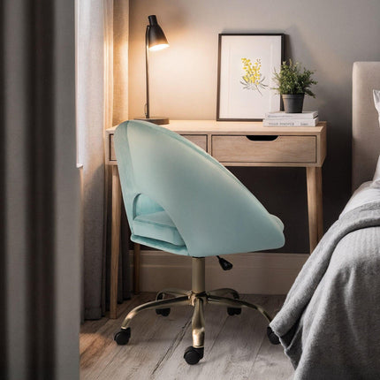 Office Desk Chair - Velvet Home Office Swivel Computer Seat COVE BLUE.