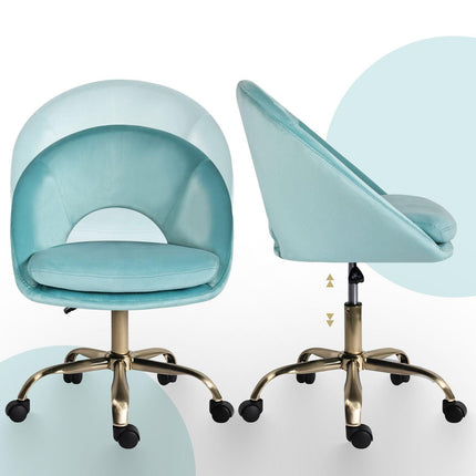 Office Desk Chair - Velvet Home Office Swivel Computer Seat COVE BLUE.
