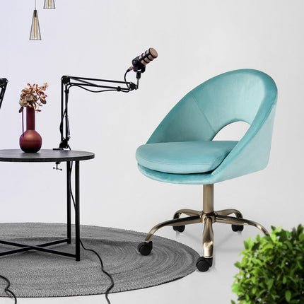 Office Desk Chair - Velvet Home Office Swivel Computer Seat COVE BLUE.