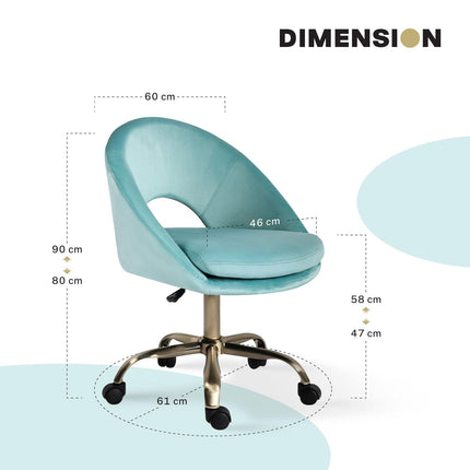 Office Desk Chair - Velvet Home Office Swivel Computer Seat COVE BLUE.