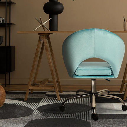 Office Desk Chair - Velvet Home Office Swivel Computer Seat COVE BLUE.