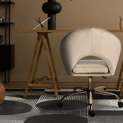 Office Desk Chair - Velvet Home Office Swivel Computer Seat COVE CREAM.