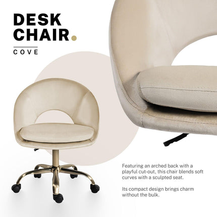 Office Desk Chair - Velvet Home Office Swivel Computer Seat COVE CREAM.
