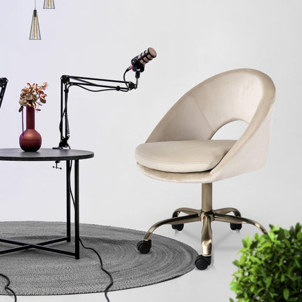 Office Desk Chair - Velvet Home Office Swivel Computer Seat COVE CREAM.