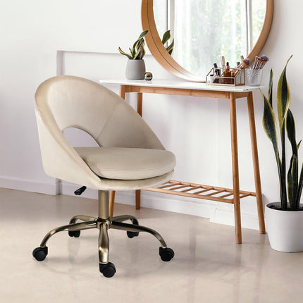 Office Desk Chair - Velvet Home Office Swivel Computer Seat COVE CREAM.