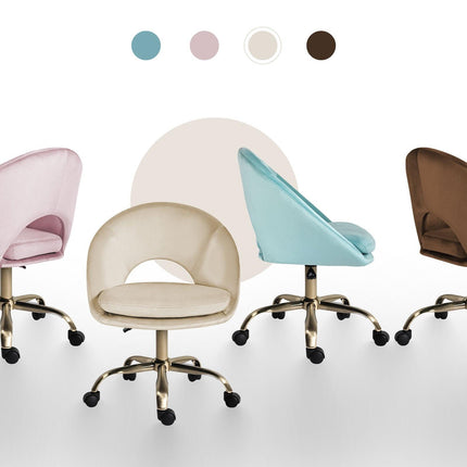 Office Desk Chair - Velvet Home Office Swivel Computer Seat COVE CREAM.