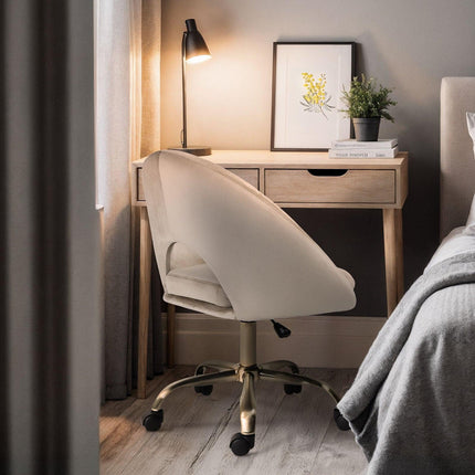 Office Desk Chair - Velvet Home Office Swivel Computer Seat COVE CREAM.