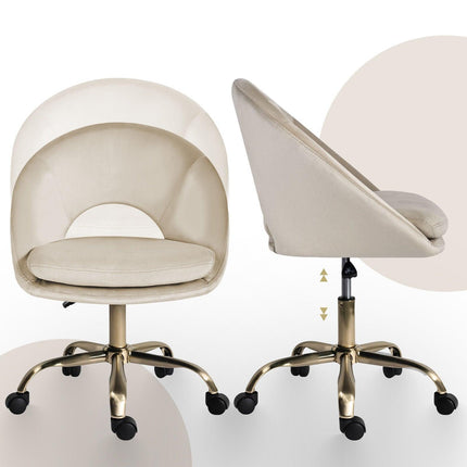 Office Desk Chair - Velvet Home Office Swivel Computer Seat COVE CREAM.