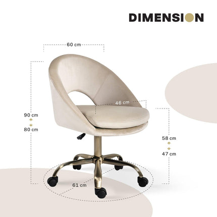 Office Desk Chair - Velvet Home Office Swivel Computer Seat COVE CREAM.