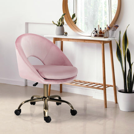 Office Desk Chair - Velvet Home Office Swivel Computer Seat COVE PINK.