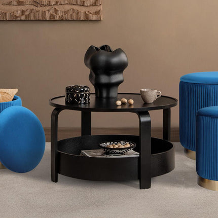 3 Piece Set Storage Ottoman - Blanket Box Velvet Padded Bench Stool FAYE BLUE.