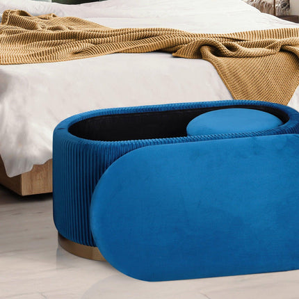 3 Piece Set Storage Ottoman - Blanket Box Velvet Padded Bench Stool FAYE BLUE.