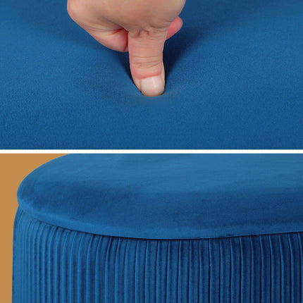 3 Piece Set Storage Ottoman - Blanket Box Velvet Padded Bench Stool FAYE BLUE.