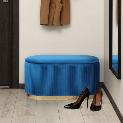 3 Piece Set Storage Ottoman - Blanket Box Velvet Padded Bench Stool FAYE BLUE.