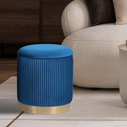 3 Piece Set Storage Ottoman - Blanket Box Velvet Padded Bench Stool FAYE BLUE.